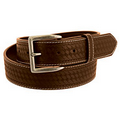 Leather Strap Belt - Basket Weave Embossed Border Stitching
